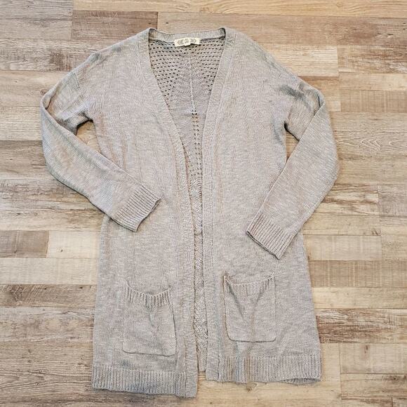 Pink rose medium womens gray open front long sleeve cardigan - Picture 1 of 10